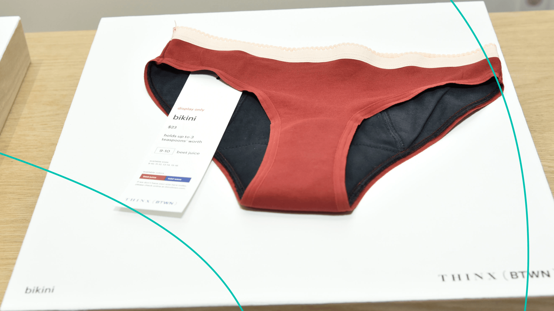 A pair of Thinx underpants on display