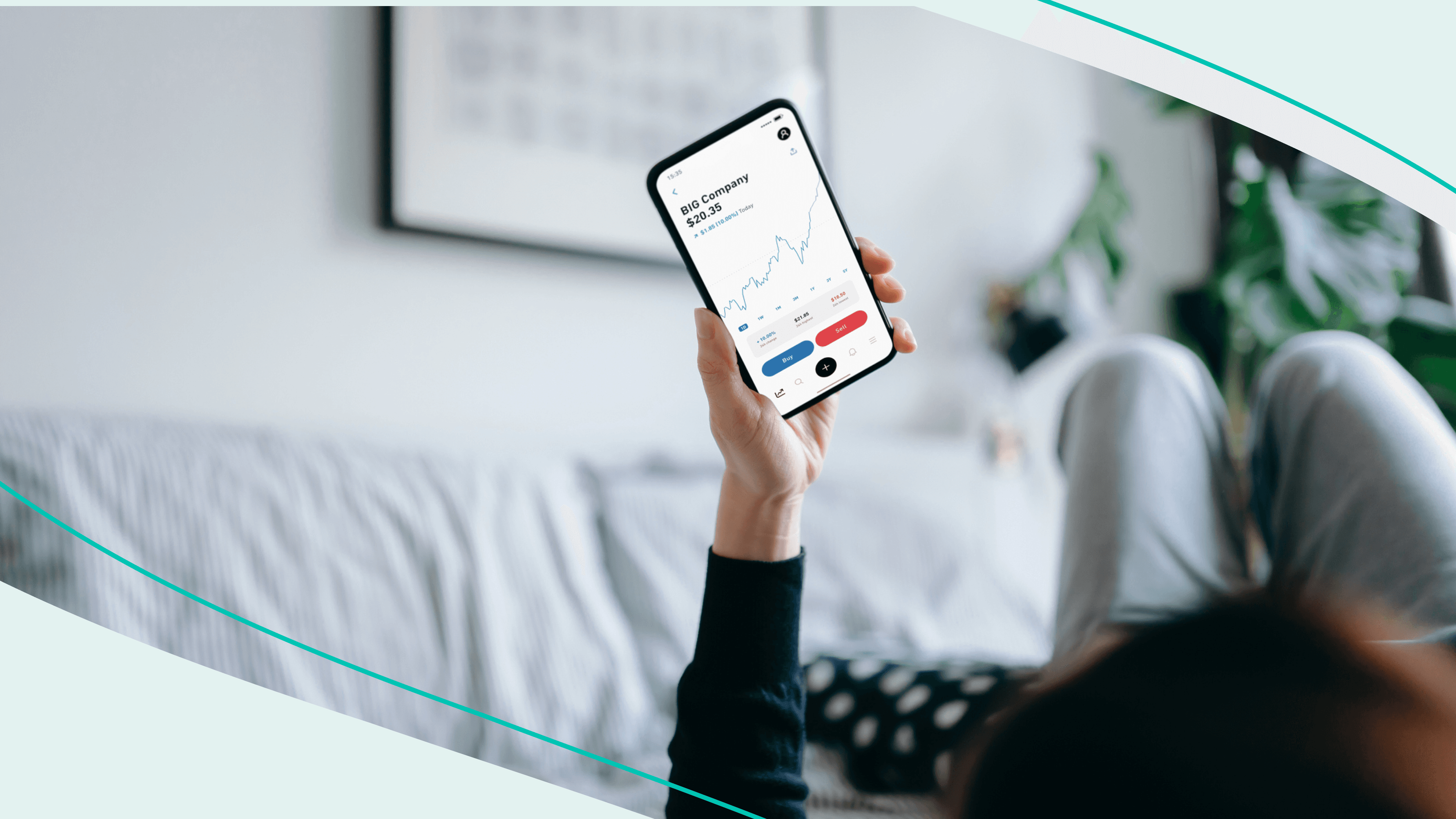 woman checking stock performance on phone